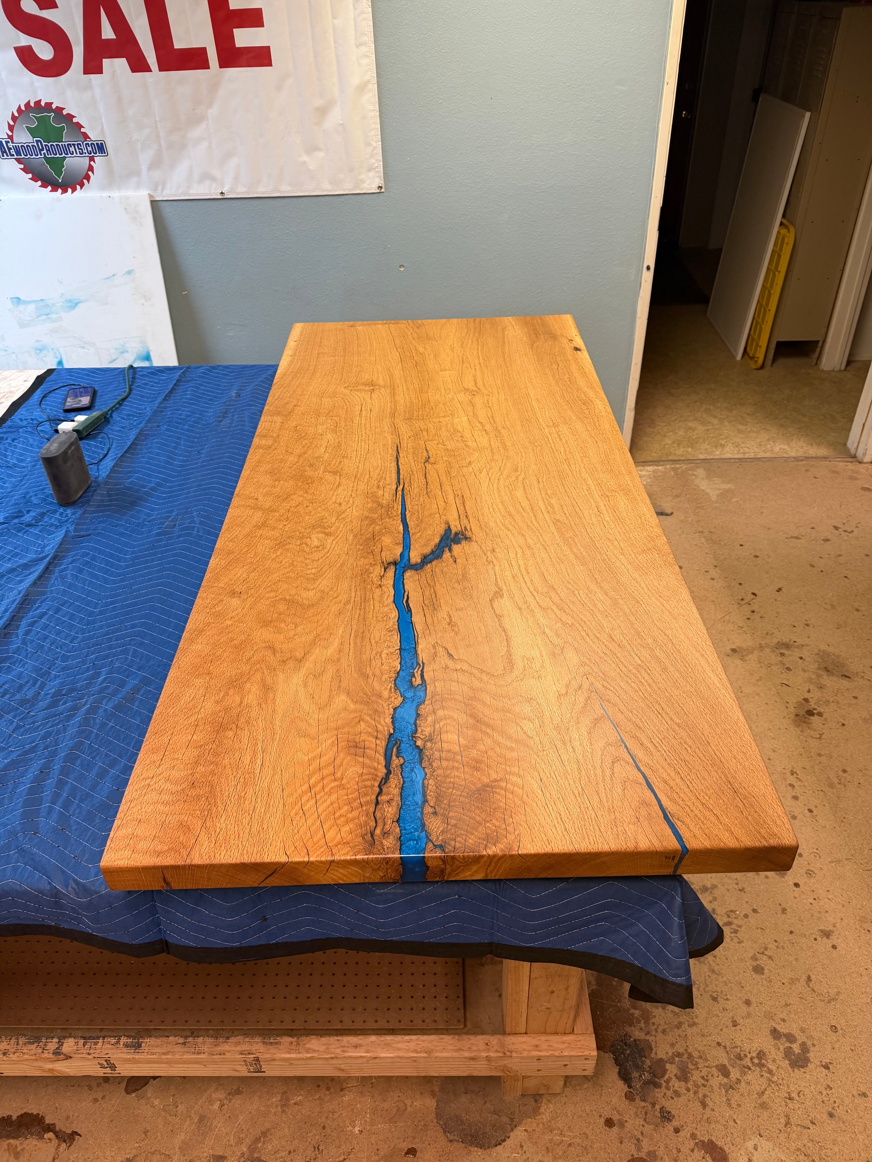 Black Oak and Blue Resin Kitchen Island